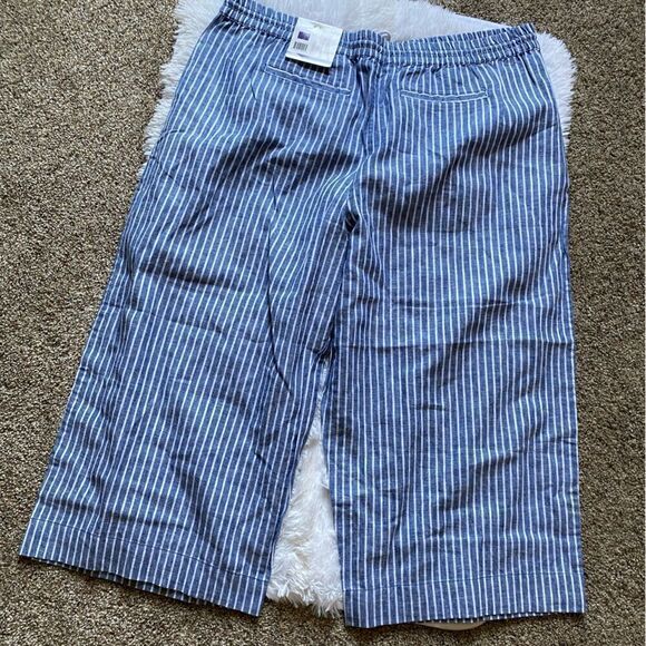 Beachlunchlounge Margot Linen Cotton Striped Crop Pants NEW Size XXL - Picture 2 of 7